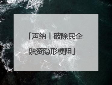 声纳丨破除民企融资隐形梗阻