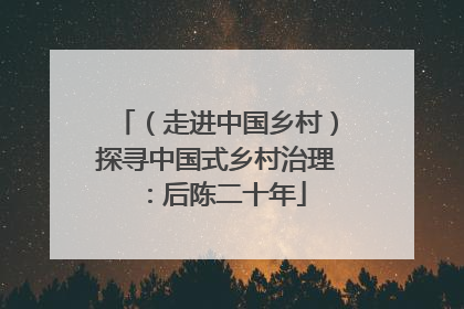 （走进中国乡村）探寻中国式乡村治理：后陈二十年