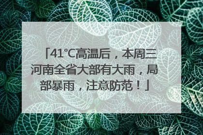 41℃高温后，本周三河南全省大部有大雨，局部暴雨，注意防范！